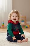 Çaren Kids - Erkek Bebek 2'li Takım- Kanguru Cep Kapüşonlu Çok Renkli Sweatshirt & Pantolon