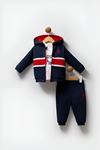 Çaren Kids- Erkek Bebek 3'lü Takım- Kapüşonlu, Fermuar Kapama Hırka- Uzun Kol Sweatshirt- Pantolon