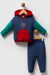 Çaren Kids - Erkek Bebek 2'li Takım- Kanguru Cep Kapüşonlu Çok Renkli Sweatshirt & Pantolon
