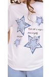 Çaren Kids- Taş Detaylı Yıldız Baskılı Oversize Kız T-Shirt
