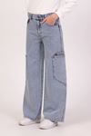 Çaren Kids- Yan Cep Detaylı Kız Denim Pantolon- Yan Cep Detaylı Bol Paça Kız Çocuk Kot Pantolon
