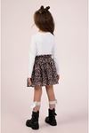 Çaren Kids- Kız Leopar 2'li Takım- İçi Şort Astar Katlı Leopar Şifon Etek&Fiyonk Baskı Detaylı  Body