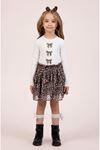Çaren Kids- Kız Leopar 2'li Takım- İçi Şort Astar Katlı Leopar Şifon Etek&Fiyonk Baskı Detaylı  Body