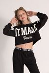 Çaren Kids- Kız Crop 3'lü Takım- Askılı Crop Body - Crop Sweatshirt & Boxer Detay Eşofman Altı