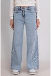 Yıldız Detaylı Bol Paça Kız Denim Pantolon