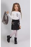 Çaren Kids- Kız Çocuk Leopar Desen Peluş Yelekli Şort Etekli 3'lü Takım