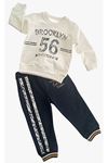 Çaren Kids - Erkek 3'lü Kolej Takım- Bomber Yaka Çıtçıtlı Armalı Hırka, Sweatshirt ve Eşofman Altı