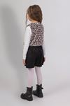 Çaren Kids- Kız Çocuk Leopar Desen Peluş Yelekli Şort Etekli 3'lü Takım