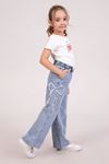 Çaren Kids- Yıldız Detaylı Beli Lastik Bol Paça Kız Denim Pantolon