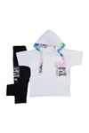 Çaren Kids - Kız Çocuk 2'li Takım- Kapüşonlu Baskı Detaylı T-shirt, Baskı Detaylı Tayt