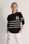 Kız 2'li Takım - Çizgi Detaylı Şardonsuz Sweatshirt & Kaşkorse Kemerli Eşofman Altı
