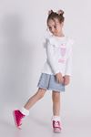 Çaren Kids- Kız Kot Şort Etekli 2'li Takım- Denim Şort Etek, Baskılı Kaşkorse Body 2'li Takım