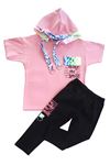 Çaren Kids - Kız Çocuk 2'li Takım- Kapüşonlu Baskı Detaylı T-shirt, Baskı Detaylı Tayt