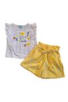 Çaren Kids - Keep Smile Kabartma Çiçek Baskı Detaylı 2'li Takım- Kız Çocuk 2'li Takım
