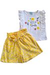 Çaren Kids - Keep Smile Kabartma Çiçek Baskı Detaylı 2'li Takım- Kız Çocuk 2'li Takım