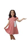 Çaren Kids- Kız Çocuk Fiyonk  Aksesuarlı Astarlı Puantiyeli Cotton Elbise
