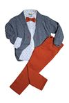 Çaren Kids Erkek Çocuk 3'lü Takım- Şal Yaka Triko Hırka, Desenli Uzun Kol Gömlek, Papyon Ve Pantolon