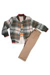 Erkek Çocuk 3'lü Takım- Bomber Yaka , Polar Astarlı Hırka,  Yazı Baskılı Sweat, Pantolon