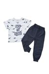Erkek Çocuk 2'li Takım bel ve Paçaları Lastikli çift Cep Pantolon  Baskılı T-shirt %100 Pamuk
