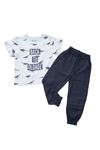 Erkek Çocuk 2'li Takım bel ve Paçaları Lastikli çift Cep Pantolon  Baskılı T-shirt %100 Pamuk