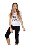 Kız Çocuk Tayt Takım- Baskılı Kapüşonlu Beli Lastik T-shirt, Baskılı Tayt