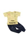 Çaren Kids Monster Erkek Çocuk 2'li Takım- Baskılı, Kanguru Cep T-shirt, Zincir Detaylı Pantolon