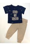 Çocuk 2'li Takım-bel Ve Paçaları Lastikli,çift Cep Pantolon, Baskılı T-shirt %100 Pamuk
