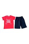Çaren Kids- Erkek Çocuk 2'li Takım-% 100 Cotton,baskılı T-shirt, Beli Lastik ,cepli Kapri