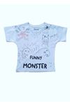 Monster Erkek Çocuk 2'li Takım- Baskılı, Kanguru Cep T-shirt, Zincir Detaylı Pantolon