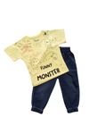 Çaren Kids Monster Erkek Çocuk 2'li Takım- Baskılı, Kanguru Cep T-shirt, Zincir Detaylı Pantolon
