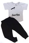 Çocuk 2'li Takım-bel Ve Paçalar Lastikli,fermuar Detaylı Pantolon,yazı Baskılı T-shirt %100 Pamuk