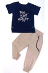 Çocuk 2'li Takım-bel ve Paçaları Lastikli,Zincir Detaylı Pantolon, Baskılı T-shirt %100 Pamuk