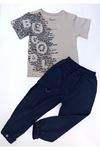 Çocuk 2'li Takım-bel Ve Paçalar Lastikli,kargo Cep Detaylı Pantolon,yazı Baskılı T-shirt %100 Pamuk