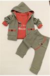 Mc Erkek Bebek 3'lü Takım- %100 Cotton,mevsimlik Kapüşonlu,ceket,nakışlı Body,düğme Detaylı Pantolon