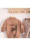 Oh Deer 3 Lü Takım - Bomber Yaka  Fermuarlı  Baskılı Ceket- Body ve Alt Pantolon