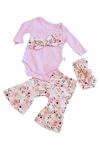 Bahar Çiçekleri 3lü Bebek Takım-çıtçıtlı,fiyonk Detaylı Body, Bandana,ispanyol Paça Çiçekli Pantolon