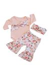 Bahar Çiçekleri 3lü Bebek Takım-çıtçıtlı,fiyonk Detaylı Body, Bandana,ispanyol Paça Çiçekli Pantolon