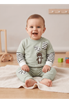 Sürpriz Ayıcık 2li Bebek Takım-ayıcık Baskılı,bisiklet Yaka Body, Baskılı Eşofman Alt