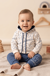 Çapraz Ayılar Kapüşonlu Bebek 2'li Takım-% 100 Cotton, Kapüşonlu,ayıcık Baskılı Mevsimlik 2'li Takım