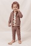 Kız Kadife 3'lü Takım- Kapüşonlu Hırka- Baskılı Sweatshirt ve Pantolon