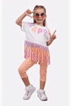 Çaren Kids Kız Çocuk Yazlık Saçaklı 2'li Takım-etek Ucu Saçaklı, Baskılı T-shirt Ve Tayt 2'li Takım