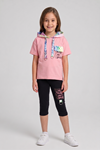 Çaren Kids - Kız Çocuk 2'li Takım- Kapüşonlu Baskı Detaylı T-shirt, Baskı Detaylı Tayt