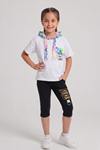 Çaren Kids - Kız Çocuk 2'li Takım- Kapüşonlu Baskı Detaylı T-shirt, Baskı Detaylı Tayt