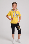 Çaren Kids - Kız Çocuk 2'li Takım- Kapüşonlu Baskı Detaylı T-shirt, Baskı Detaylı Tayt