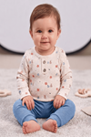 MEYVE BASKILI ALTTAN ÇITLI BEBEK 2Lİ TAKIM - Fitilli, Yuvarlak Yaka Çıtçıtlı Body ve Fitilli Alt