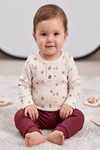 MEYVE BASKILI ALTTAN ÇITLI BEBEK 2Lİ TAKIM - Fitilli, Yuvarlak Yaka Çıtçıtlı Body ve Fitilli Alt