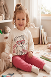Give Me Smile Unisex Bebek 2'li Takım-Ayıcık Baskılı Bel ve Kollarda Lastik Detaylı Sweat ,Pantolon