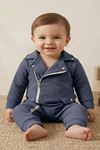 Unisex Bebek Kadife Tulum- Kruvaze Yaka Fermuar Detaylı Kadife Tulum- Lacivert