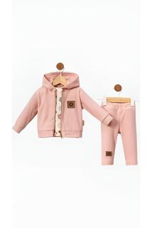 Kız Kadife 3’lü Takım- Kapüşonlu Hırka- Baskılı Sweatshirt ve Pantolon