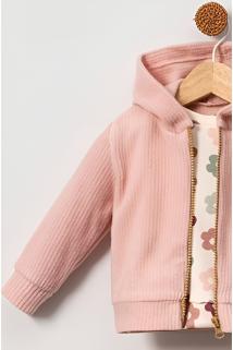 Kız Kadife 3’lü Takım- Kapüşonlu Hırka- Baskılı Sweatshirt ve Pantolon